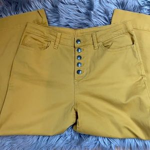 TIME and TRU Mustard Yellow Button Fly Wide Leg High Rise Crop Pant Size 10 NWOT